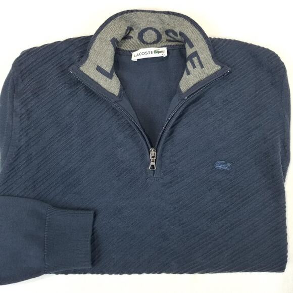 Lacoste Sweater Mens XL Blue Textured Mock Neck 1/2 Zip Pullover Knit France - Picture 1 of 10